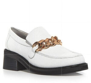 Aqua Lena Shoes Women's Size 9.5 Bone Lizard White Loafer Gold Chain New Boxed